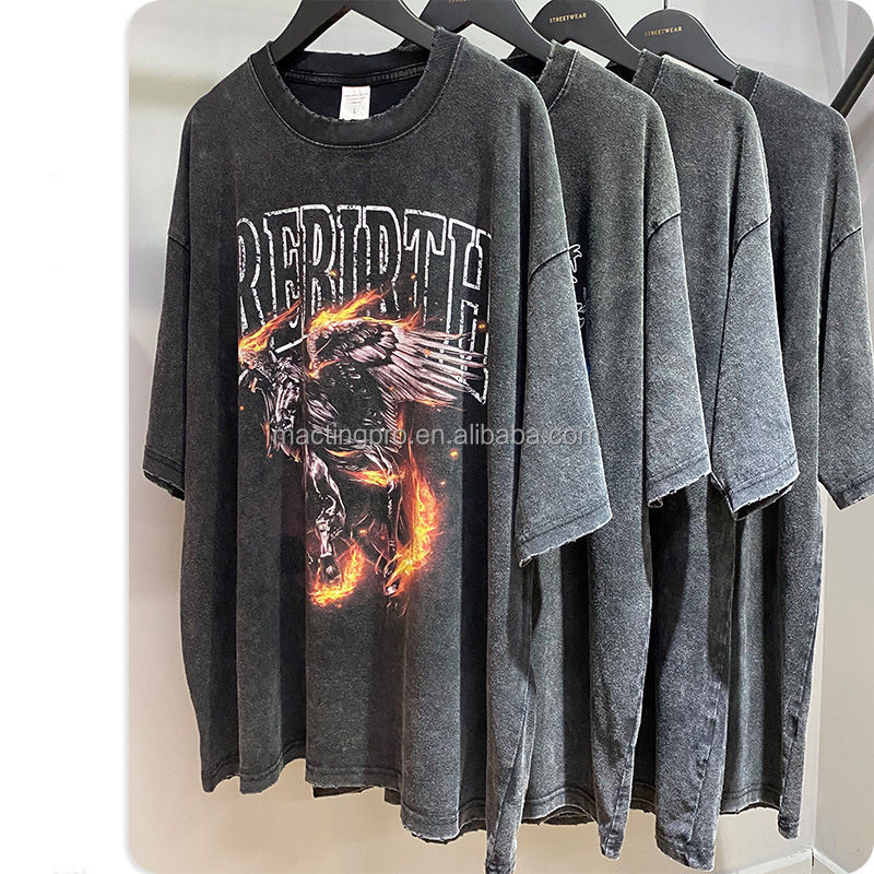 100% Cotton Mens Acid Wash T-Shirt DTG Printing Oversized Stone Washed Streetwear Tee