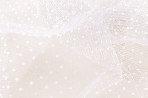 60 Inch Width White Nylon Net Lace Fabric , Polka Dot Wedding Bridal Veil Fabric