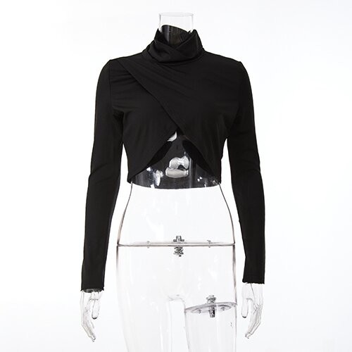 OEM Women'S Sexy Long Sleeved T -Shirt Elastic Slim Tube Top Irregular Split