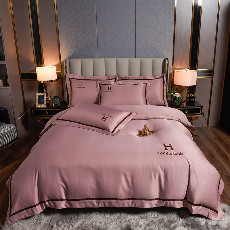 Home Hotel Wedding Luxury Solid Color Duvet Cover Sheet Pillowcase Bedding Set