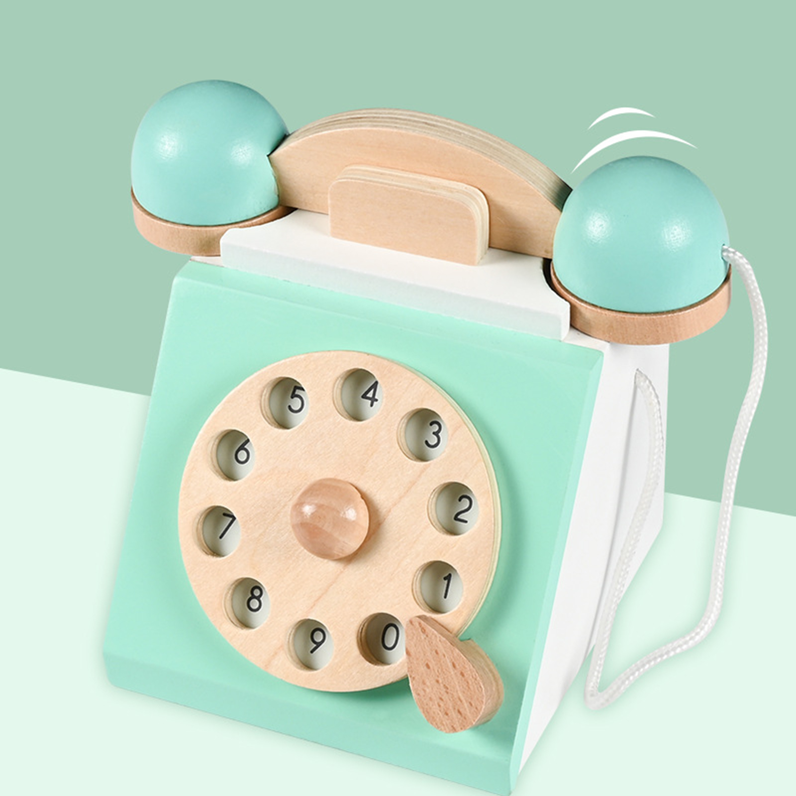 Vintage Antique Dial Telephone Pretend Play Montessori Interactive Early Edcuation Wooden Toy Role Play for Kids