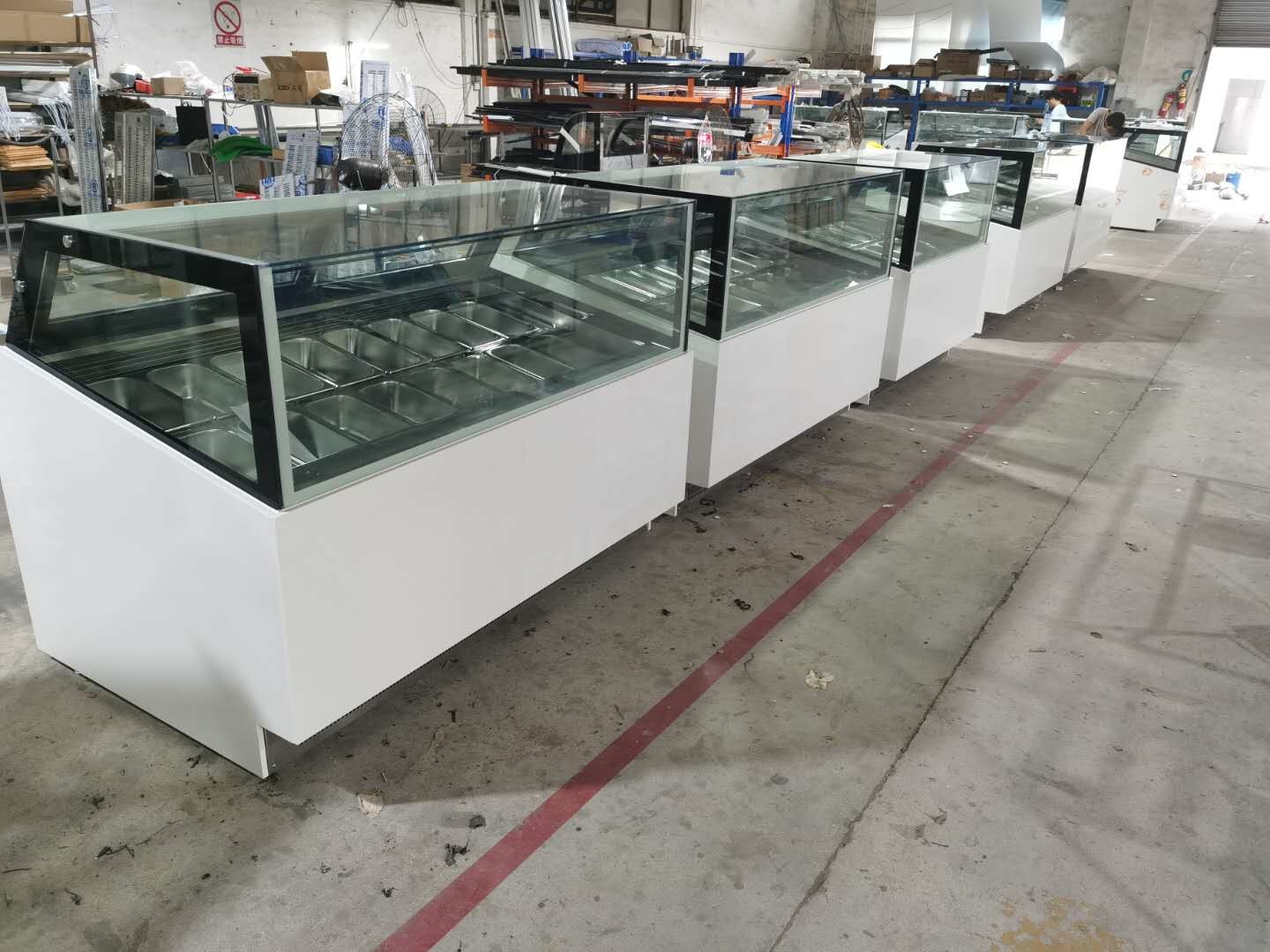Ice Cream Display Freezer Stainless Steel Pans Commercial Ice Cream Cabinet