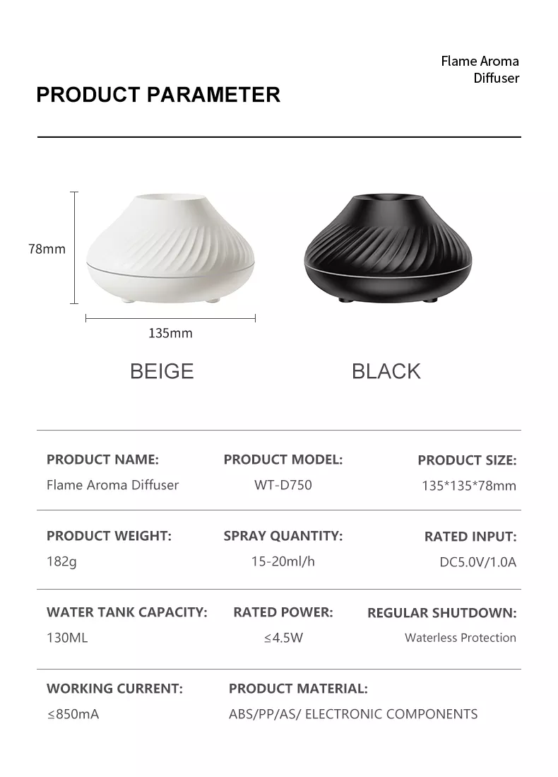 Dropshipping Newest RGB Light Flame Aroma Diffuser 130Ml 3d Colorful Flame Humidifier Fire Volcano Diffuser Dropshipping