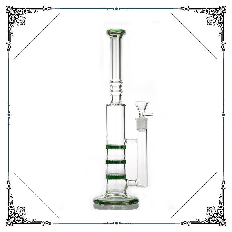 Triple Honeycomb Percolator Glass Bong Smoking Pipes In Green Blue Color