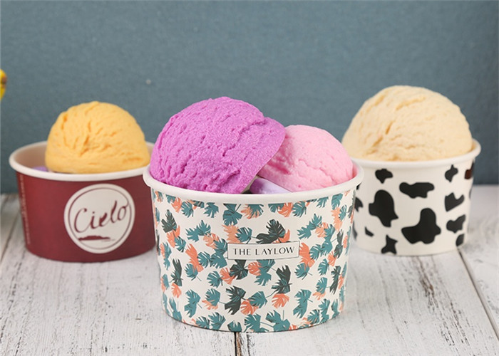 Ice Cream Disposable Paper Cup Embossing Printed With Paper Lid Cover