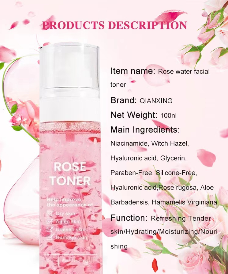 Private Label Korean Moisturizing Skin Care Skincare Natural Organic Pure Rose Water Facial Mist Face Toner Spray for Face