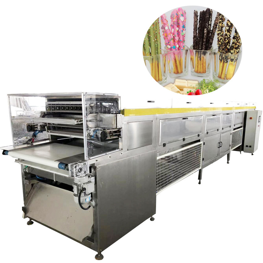 Automatic Pepero Bar Chocolate Enrobing Line Finger Biscuit Bar Coating Equipment