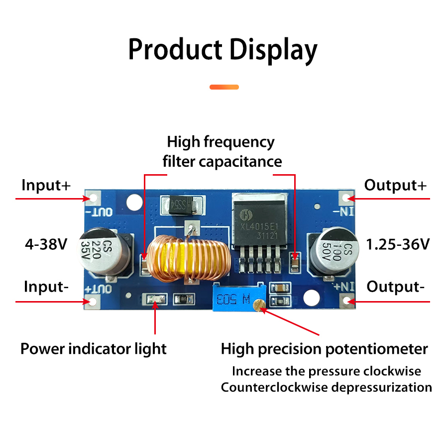 CA-4015 5A DC-DC step down board 4~38V high power Low ripple far beyond LM2596 XL4015E power supply module