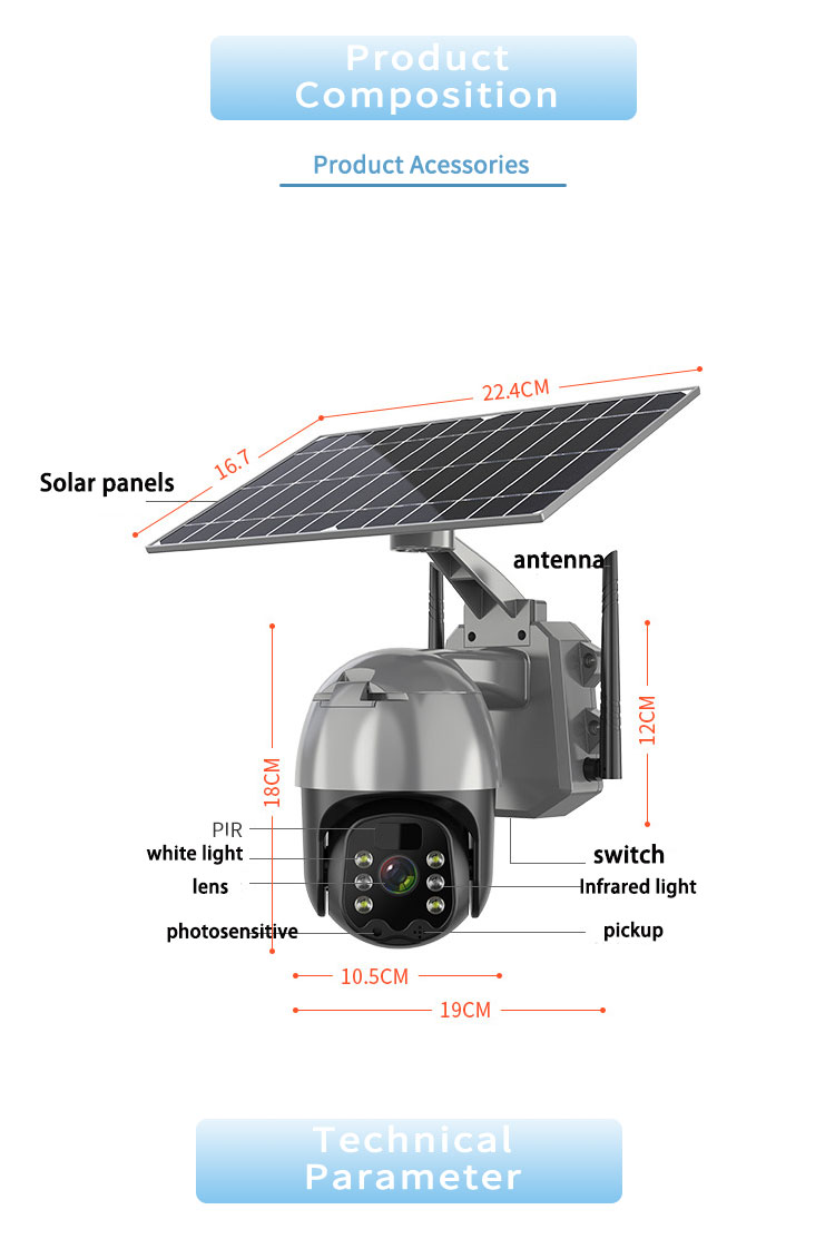 Wifi Security Solar CCTV Home IP Camera With Memory And Power Backup Speaker