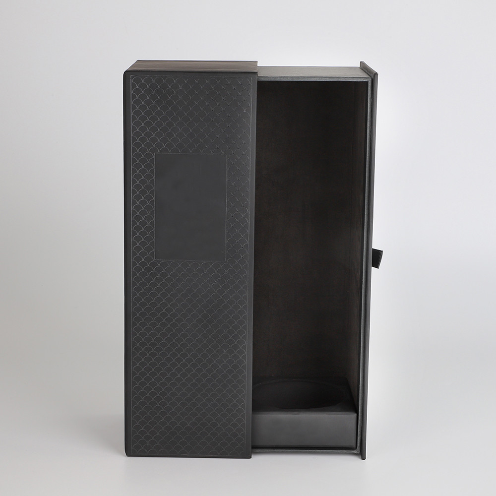 Premium Black touch and feel effect with UV printing drawer sliding single Champagne wine whisky alcohol packaging box