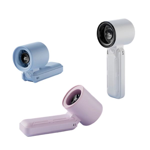 Foldable High-Speed USB Fan with LED Display,3000mAh, 5 Speeds, Type-C, Black