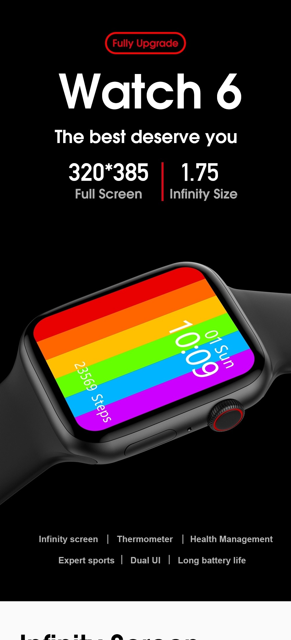 Wireless Charging IP68 1.75inch Waterproof Heart Rate Smartwatch