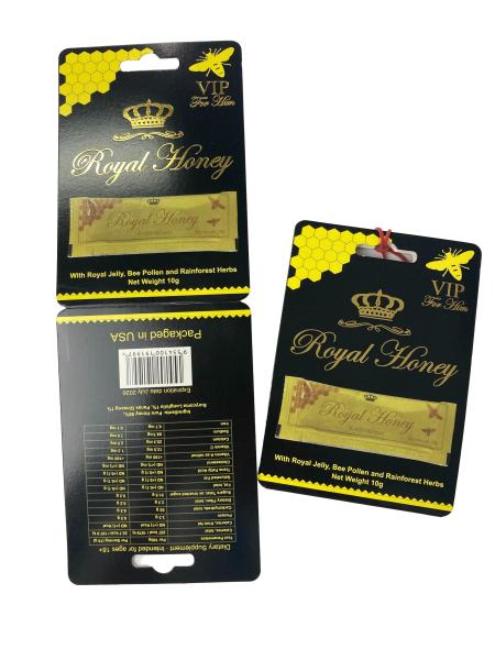 Customized Logo Royal Honey VIP Sachet Packaging Paper Card Gold Foil Paper Card
