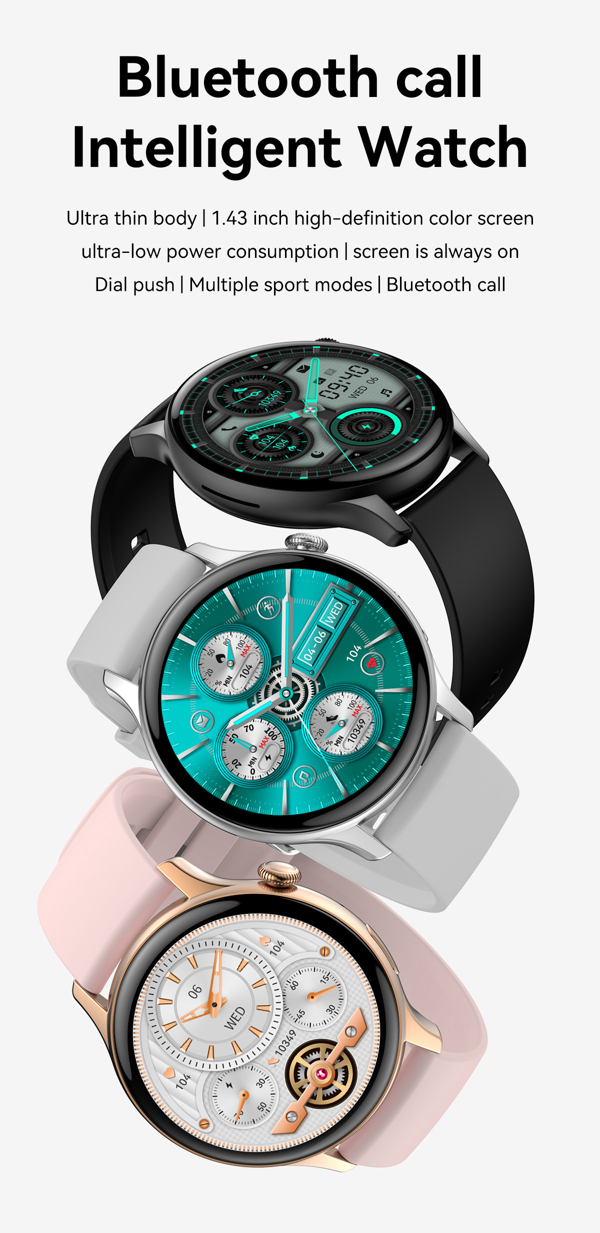 HK85 Ladies Bluetooth Smart Watch 1.43 Amoled Bt Calling NFC Health Monitor