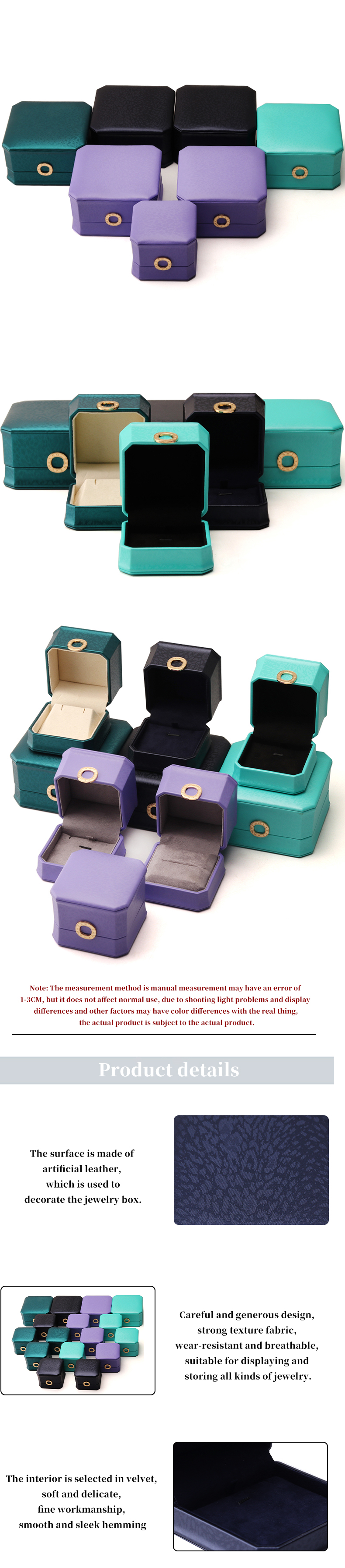 Square Necklace Ring Box with Metal Luxury Leather Jewelry Box Hanhong PU Leather Packaging