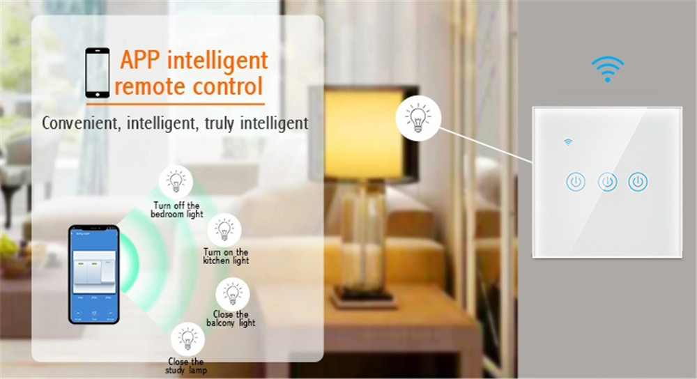 WiFi RF433 3 Gang Touch Switch 10A Three Gang Smart Light Switch