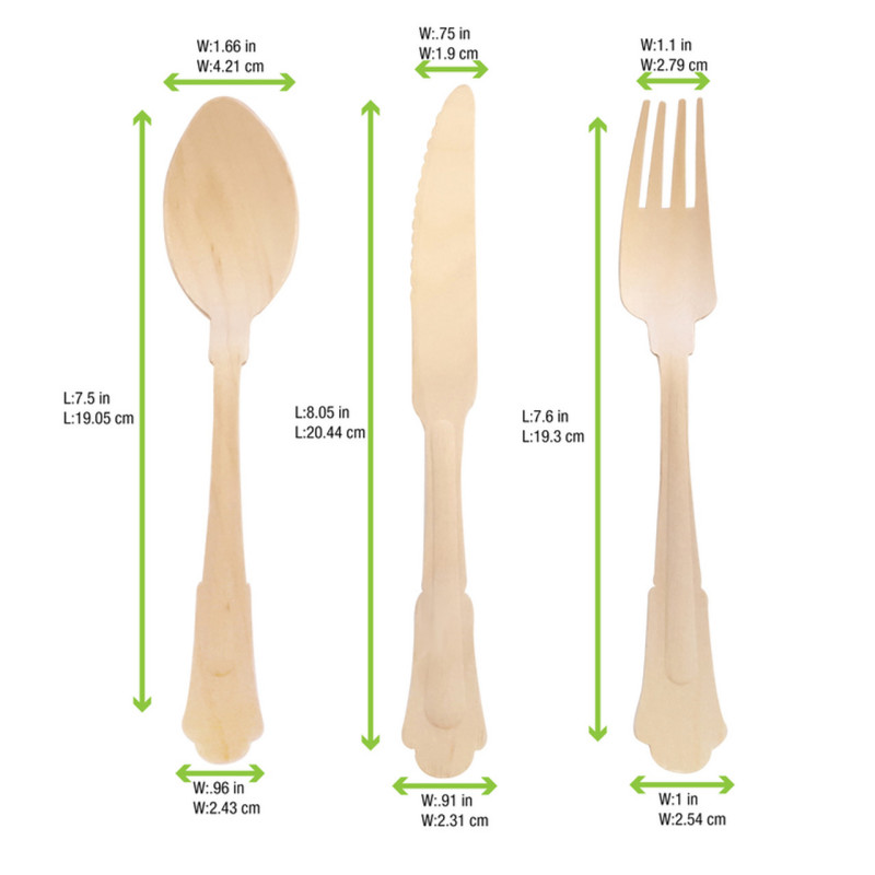 200 Mm Disposable Biodegradable Wooden Knife Fork Spoon Napkin Wrapped Kraft Paper Individual Package