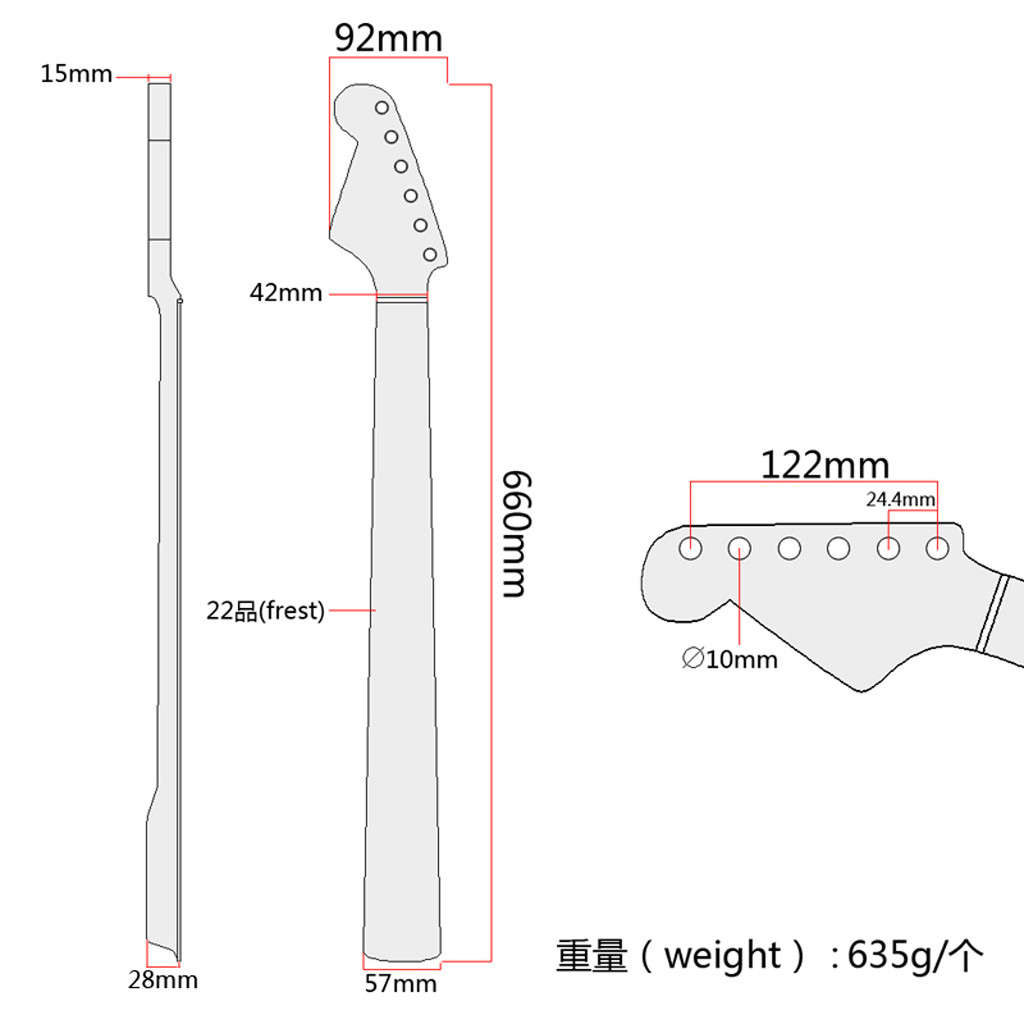 Stratocaster Style Electric Guitar Neck DIY Parts 660 MM Length