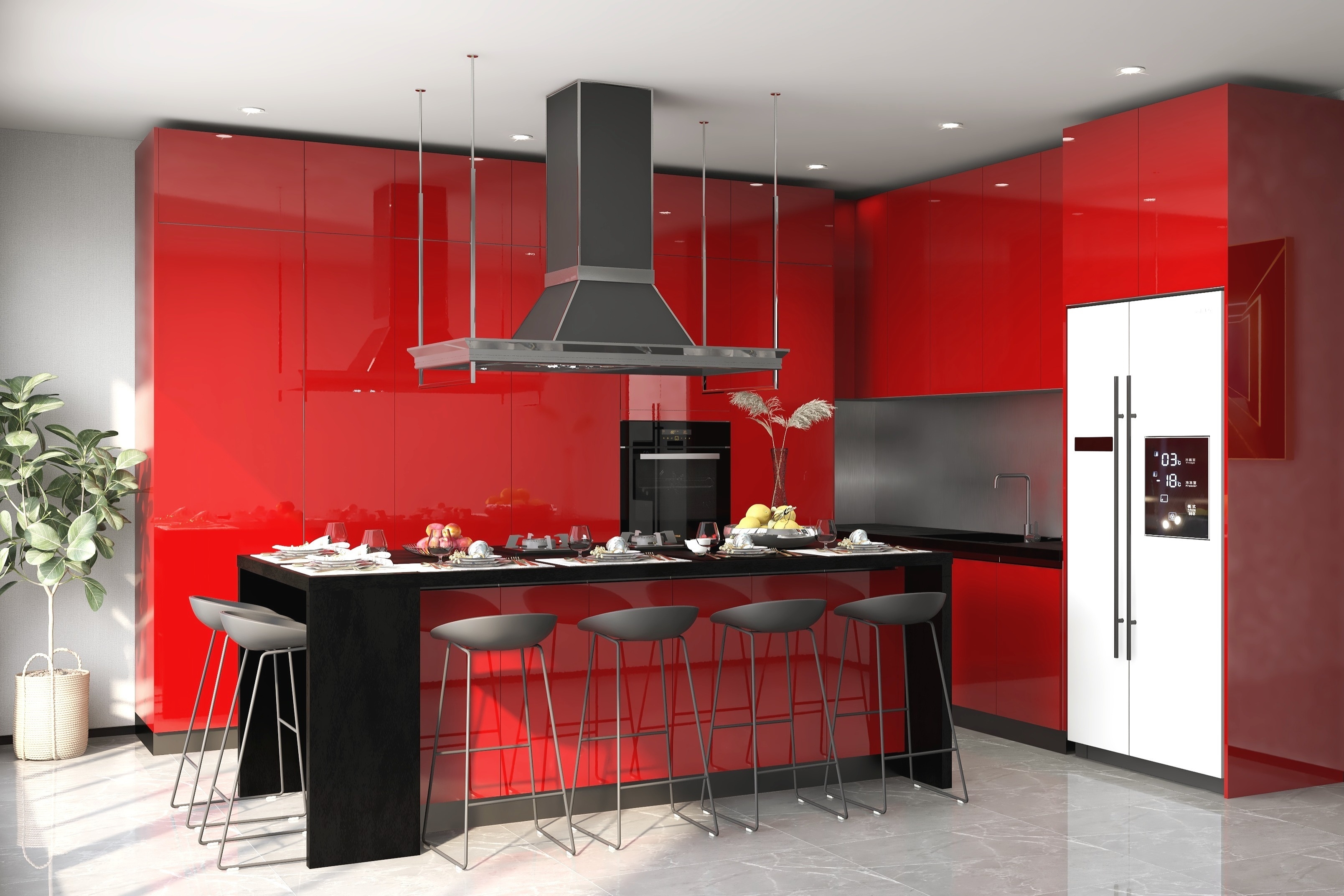 Kitchen Customize High Goss Red Furniture Lacquer Kitchen Cabinet RTA Kitchen Cabinet