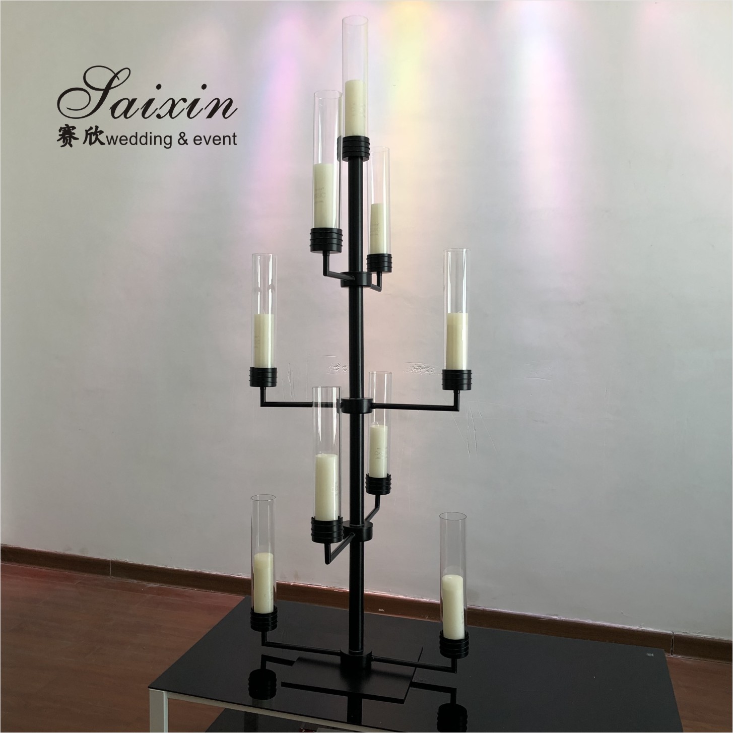 Modern Silver Gold Black Metal And Crystal Candelabra Glass Candle Holder 90CM