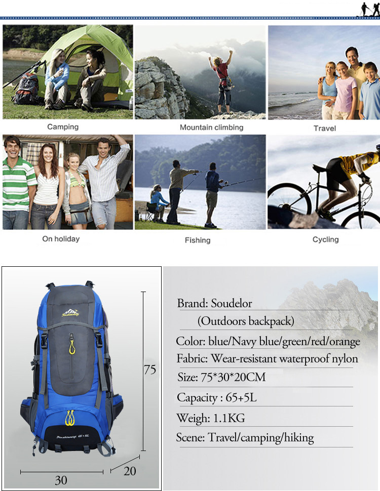 Large 45L Waterproof Hiking Backpack 500PCS Lightweight Packable Backpack