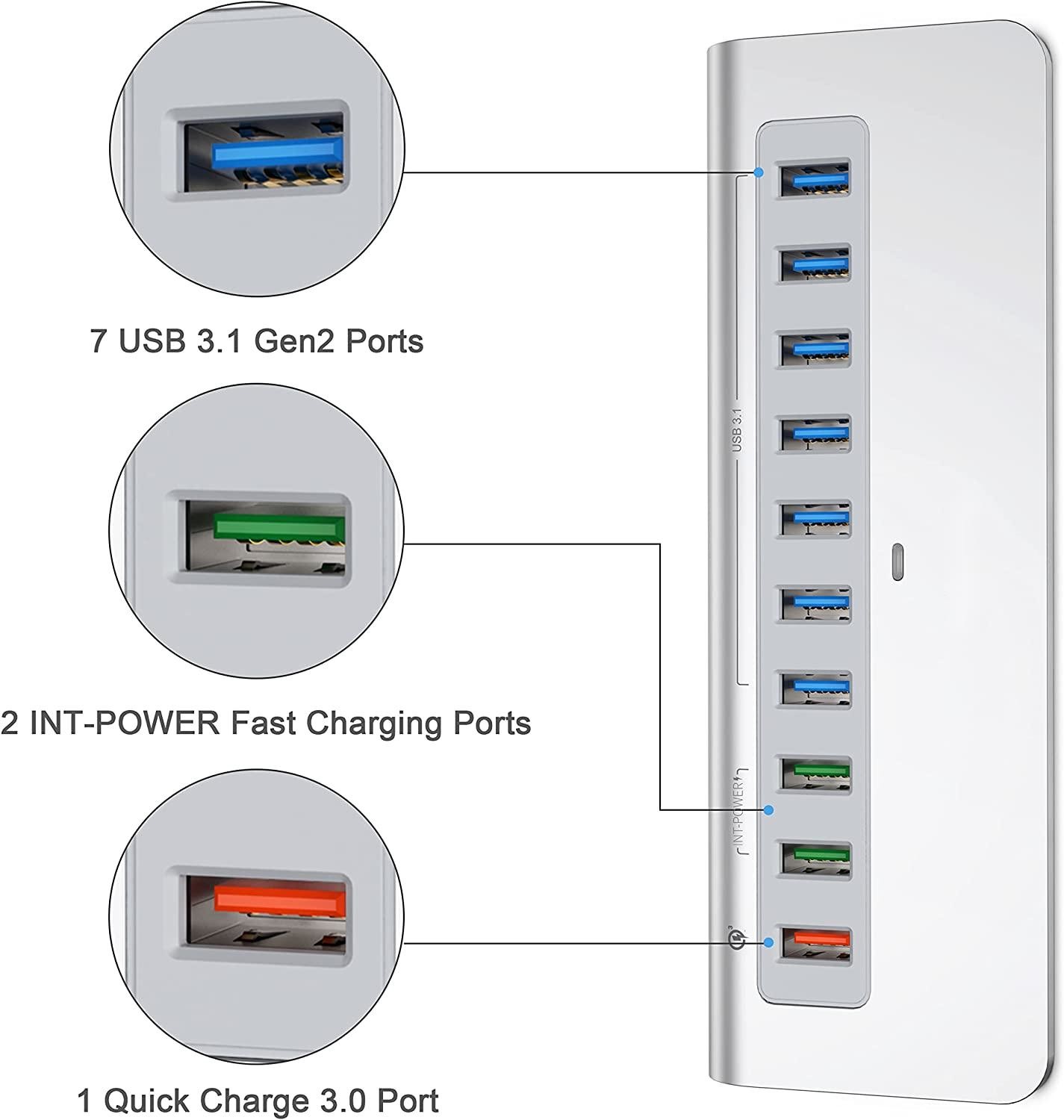 Displayport 10Gbps 10 Port Usb C To Usb 3.1 Adapter Gen 2 Hub 7 USB 3.1 Data Ports Type A Type C Cable