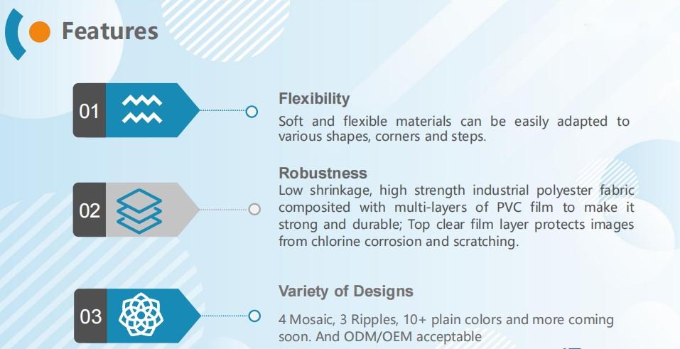 3D Texture Design 18x33 Pool Liner 25m Mosaic Light Blue Pool Liner