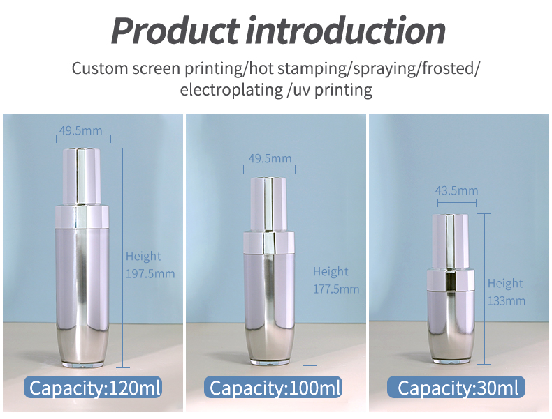 Replaceable Acrylic Bottles 30ml 100ml Silver Plastic Lotion Pump Bottle