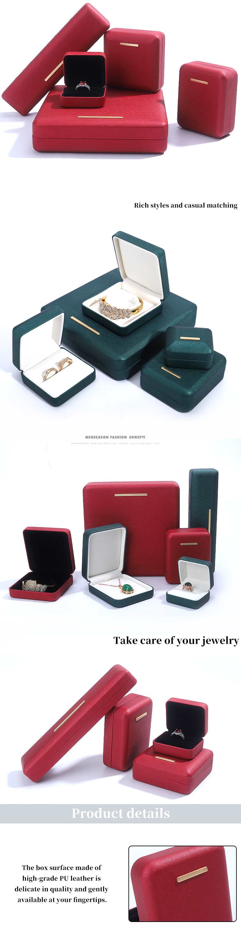 Customized Red PU Leather Velvet Jewelry Box for Bracelet Earring and Pendant Packaging