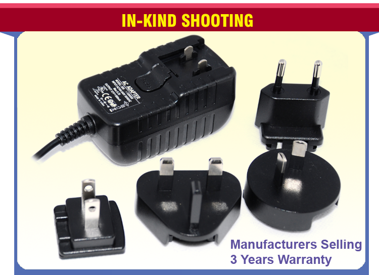 Wall Mount Interchangeable Plug Power Adapter Long Using Life TUV Certified