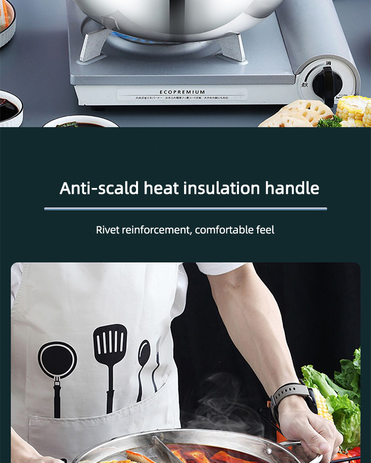 New Design Silver Kitchen Stock Pot Stainless Steel Shabu Shabu Induction Hot Pot With SS Double Ear Handles