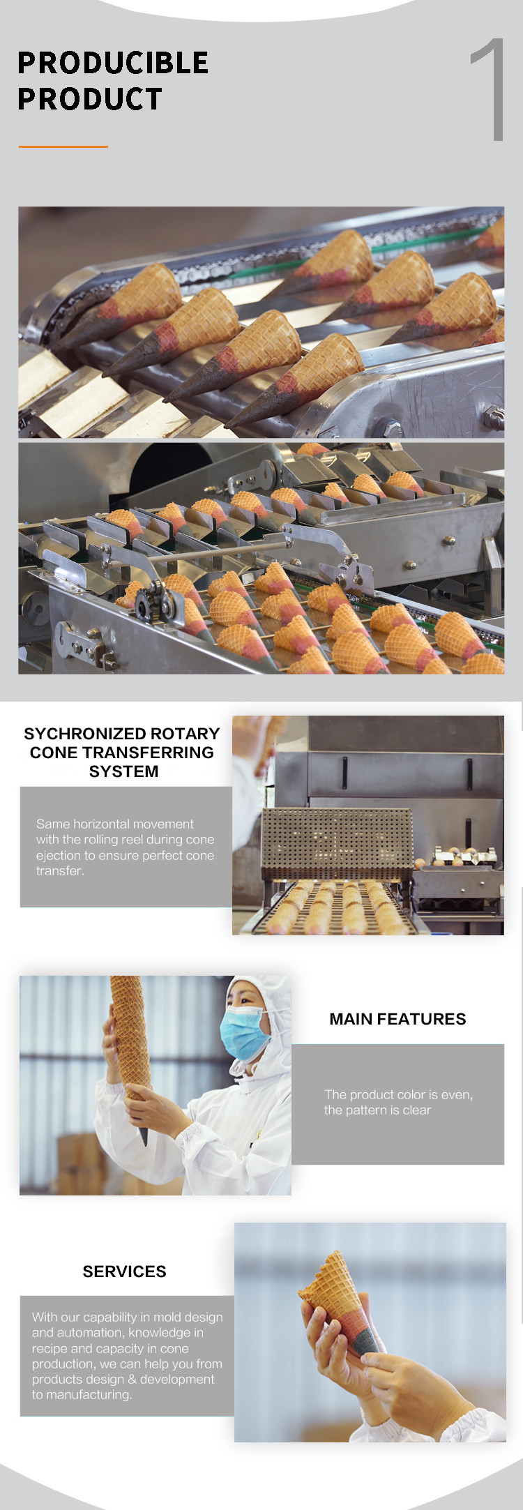 Wafer Egg Roll Production Machine , Multi Functional Automatic Chinese Ice Cream Cone Set Machine .