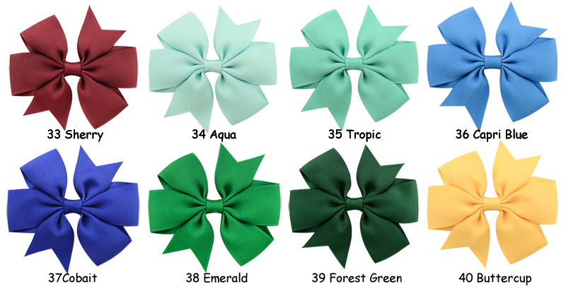 3 Inch Hair Bow Ribbon Hair Clip Purple White Gold 40 Colors Solid Ribbed Tape Kids Girls