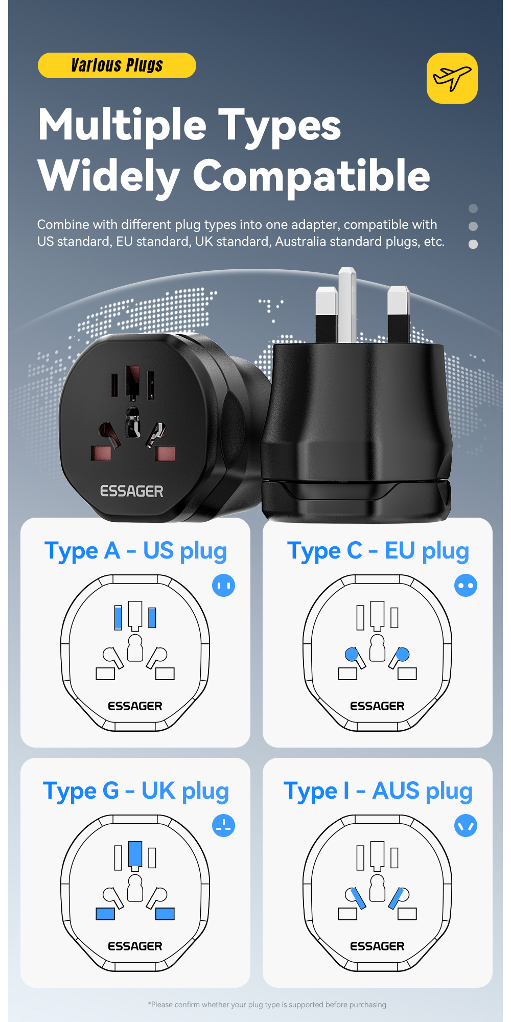 ESSAGER WL-033-WL-09 Series EU UK to Universal UK to EU Travel Power Adapter