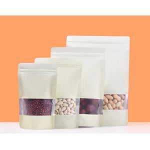 heat seal resealable kraft paper zip pouch bags with window