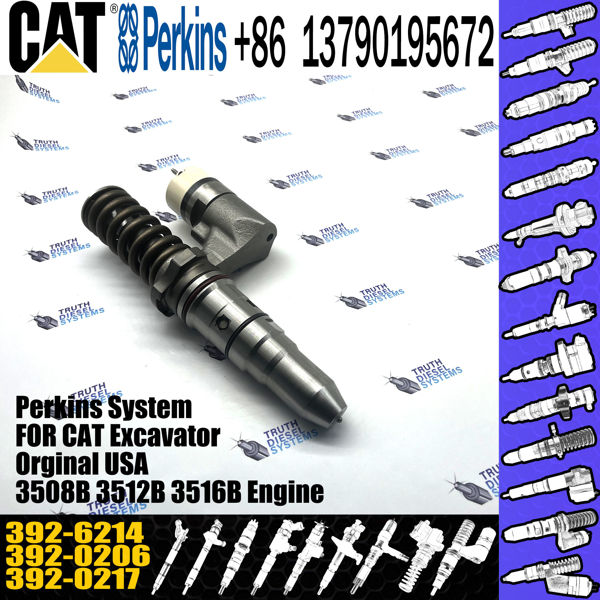 3508B/3512B/3512C/ 3516B/3516C engine fuel injector 392-0206 392-0217 392-6214 with genuine packing