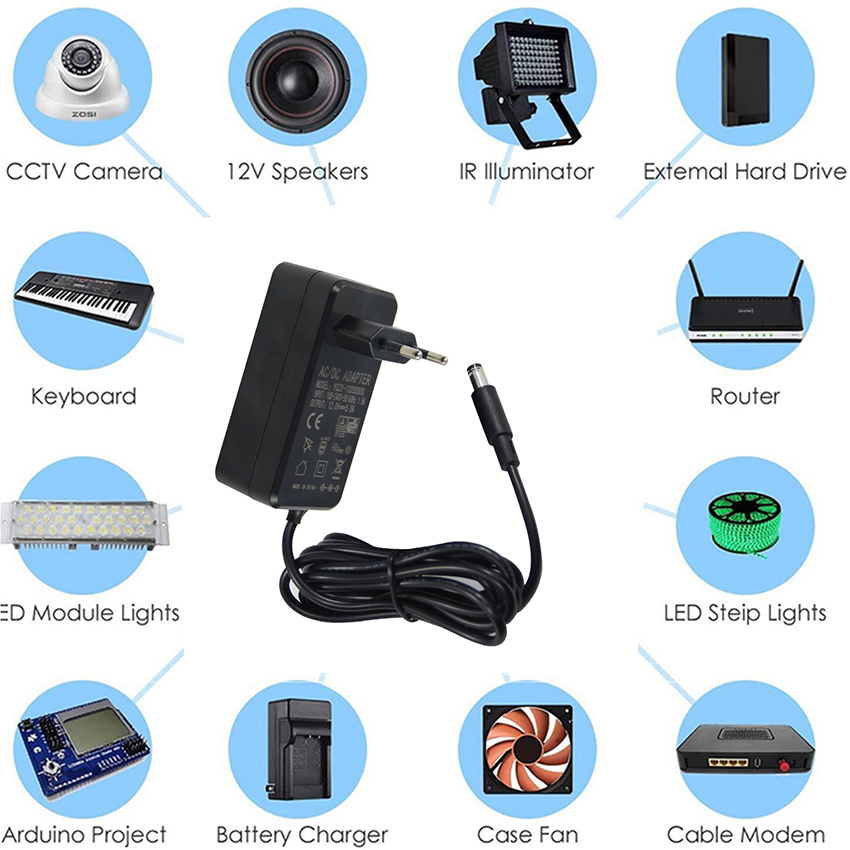 12V Universal Power Supply Adapter 1A 5A 3A Wall Plug In Type AC To DC
