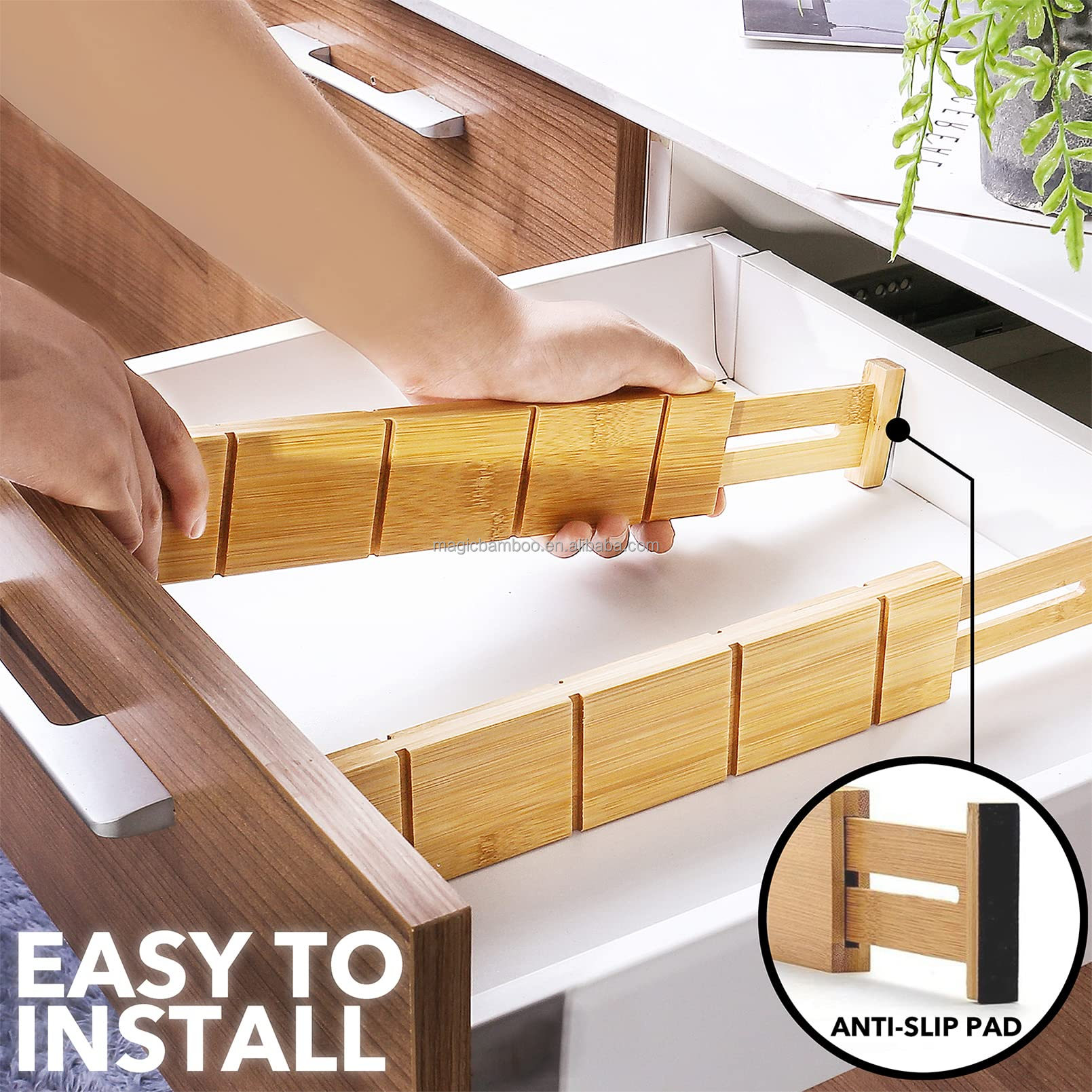 OEM ODM Acceptable Bamboo Adjustable Drawer Dividers With Inserts And Labels