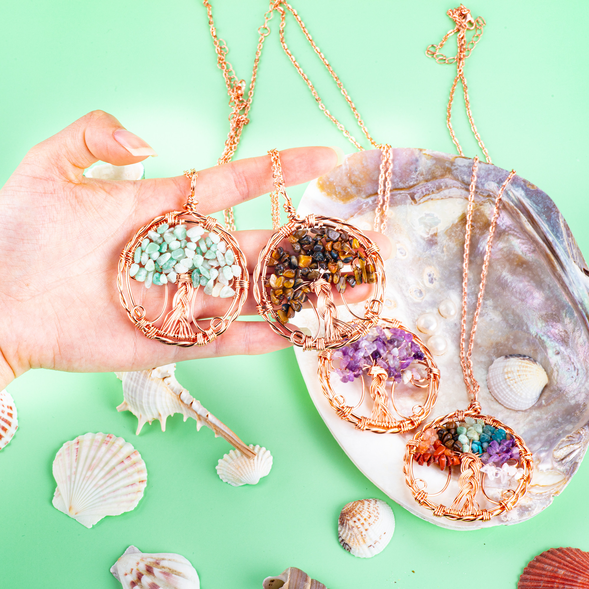 Spiritual Meditation Life Tree Chakra Healing Stone Necklace Jewellery