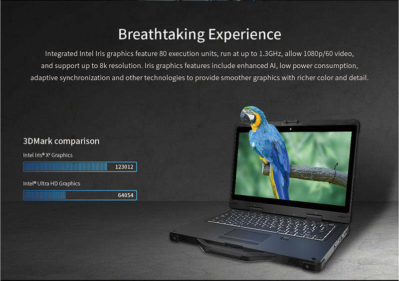 13 Inch Rugged Laptop with Waterproof Design Backlit Keyboard and Fingerprint Recognition