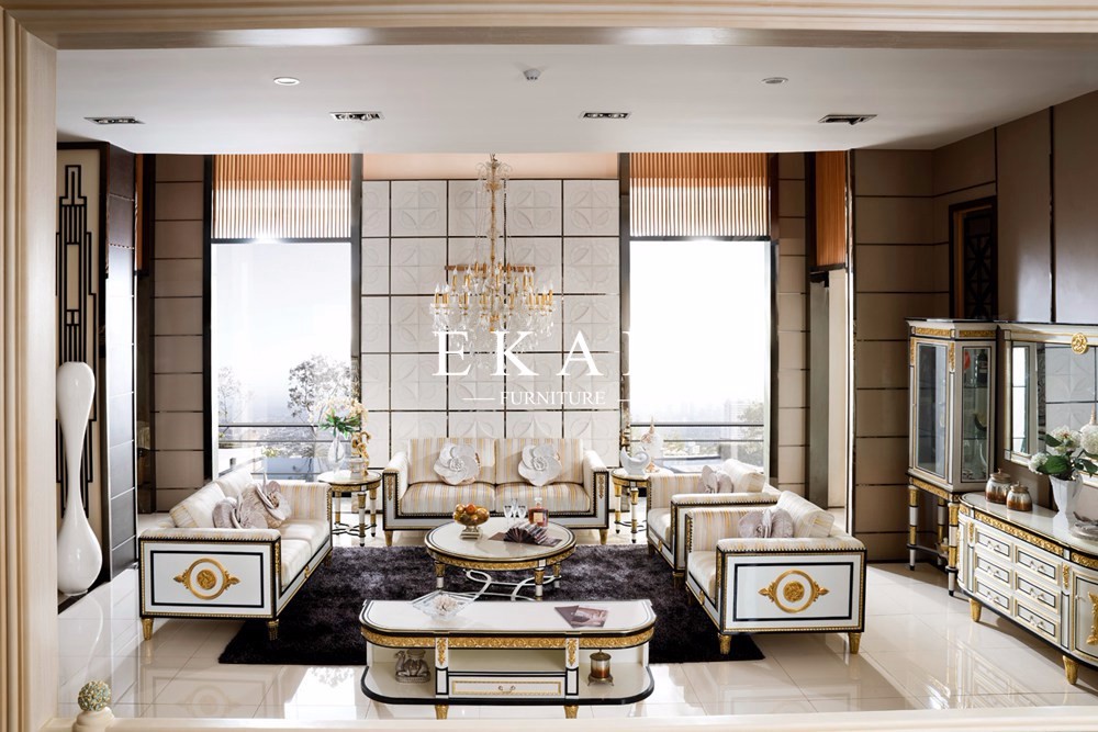 Spanish Style Wooden Design Royal Furniture fabric Upholstery latest modern Contemporary Sofa Set