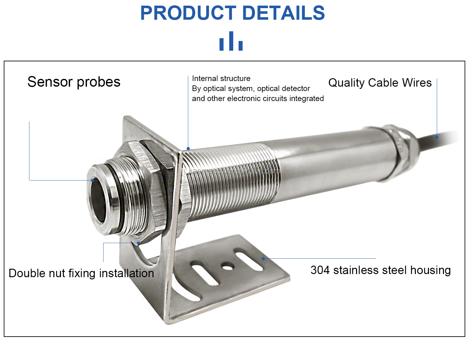 kaemeasu 304 Stainless Steel Infrared Temperature Sensor Non Contact Industrial Temperature Monitoring -20~300℃