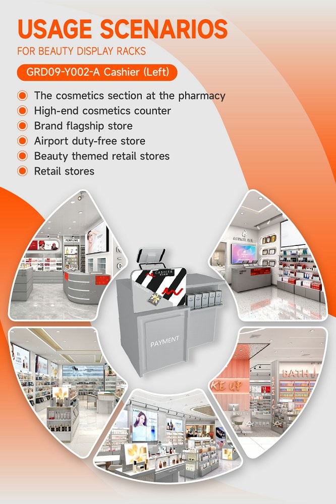 GDR09-Y002-A Retail Display Counter with 40mm Soft Film Light Box and 5mm Gray Glass for Cosmetics Counter