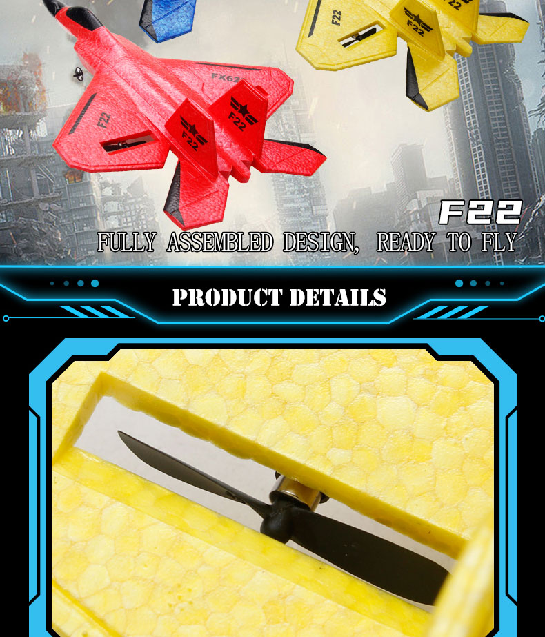 Experience the Excitement of Fx622 F22 Raptor Fighter Jet 2.4G 2CH EPP RC Airplane with LED Lights Age Range 5-7 Years
