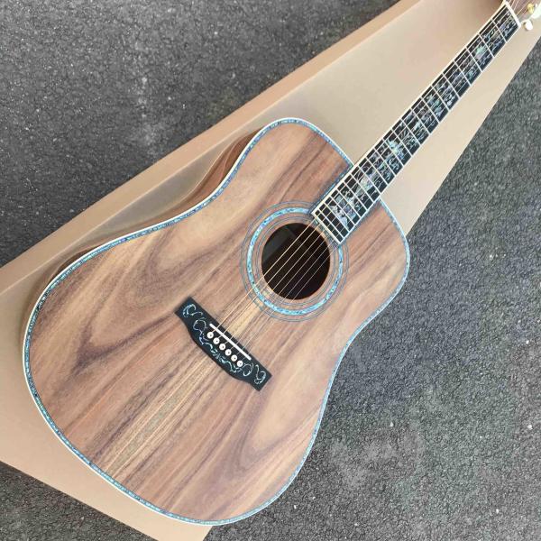 Real Abalone Inlay 41 Inch Koa Wood Round Body Classic Acoustic Guitar Free