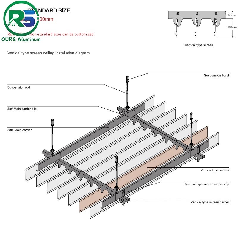 Metro Station Suspended Metal Ceiling Alum Linear Metal Open Linear Metal False Ceiling Tiles