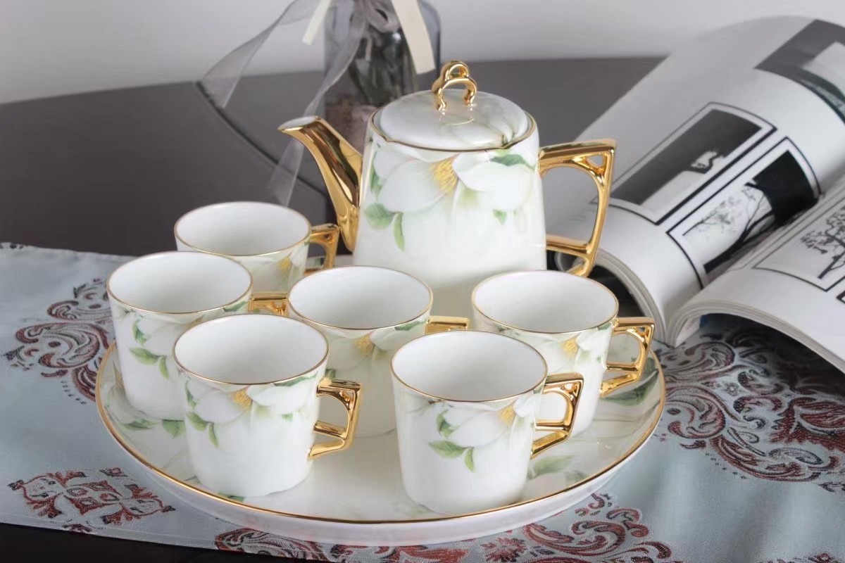 Exquisite 15% 24K Plated Decor Thin Bone China Coffee Cup Sets