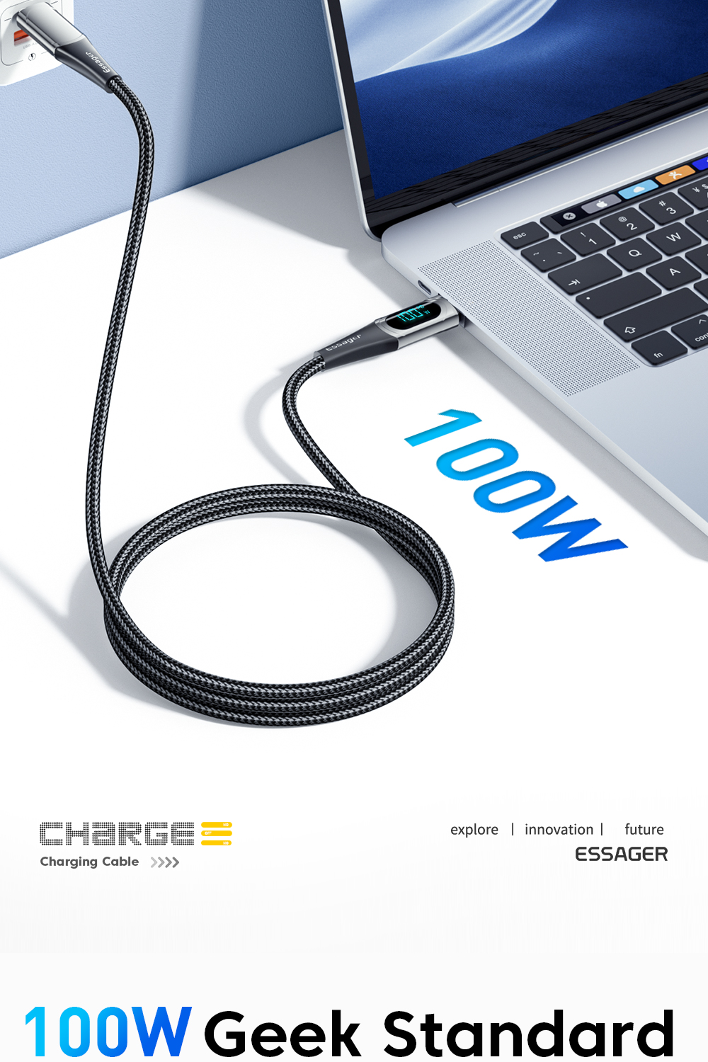 ESSAGER Digital Display PD USB C To C Charging Cable 100W 5A