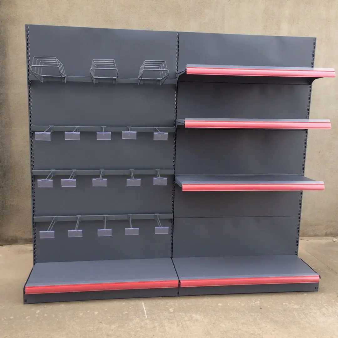Factory customized color size metal heavy duty minimarket blue shelves wall shelves for cosmetics display gondola
