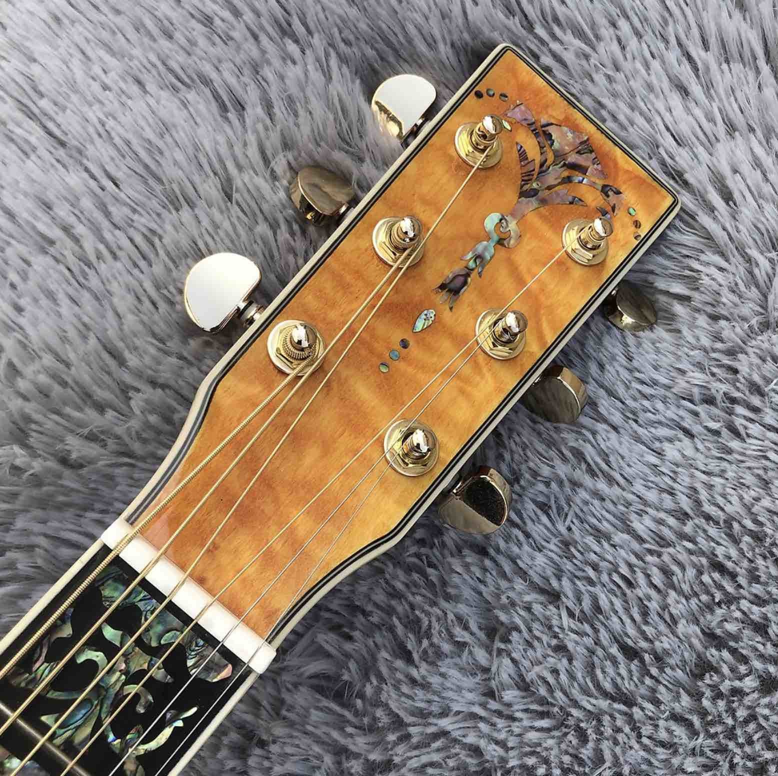 Solid Spruce Top Abalone D Style Acoustic Guitar with Burst Maple Body Ebony Fingerboard